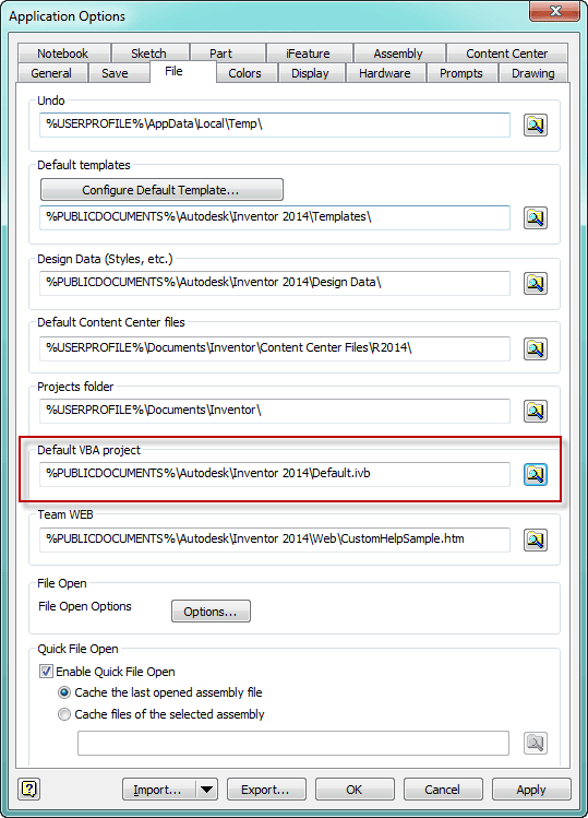 Application options dialog